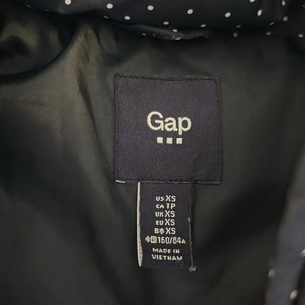 GAP Navy Blue Women's Zip Down Button Up Polka‎ Dot Classic Puffer Vest Size XS